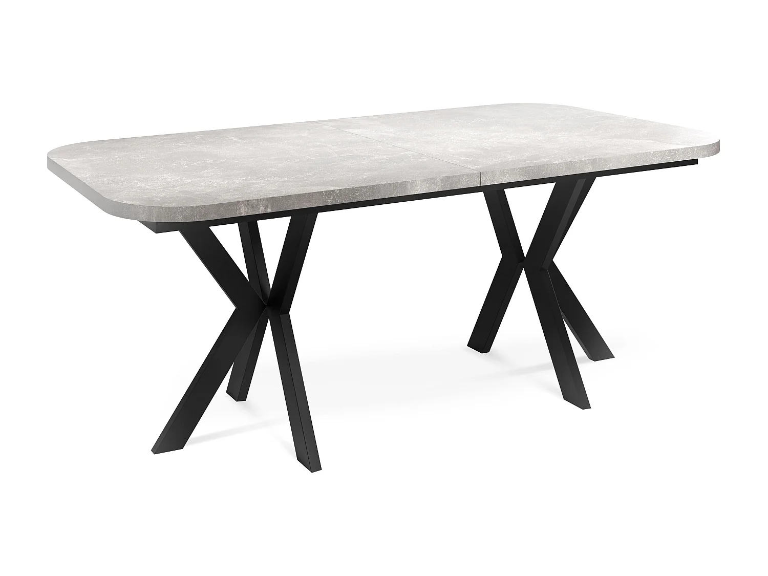 Ausziehbarer Esstisch im Modern-Stil - Rechteckiger Tisch mit Schwarzen Metallbeinen - Industrietisch mit Abgerundeten Ecken - 200 x 100 cm - Beton Grau