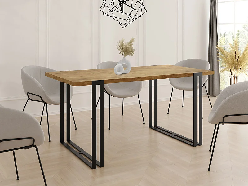 Ausziehbarer Esstisch - Großer Tisch im Loft-Stil mit Schwarze Metallbeinen 160 bis 260 cm - Industrietisch für das Wohnzimmer - Lancelot Eiche - 160 x 90 cm