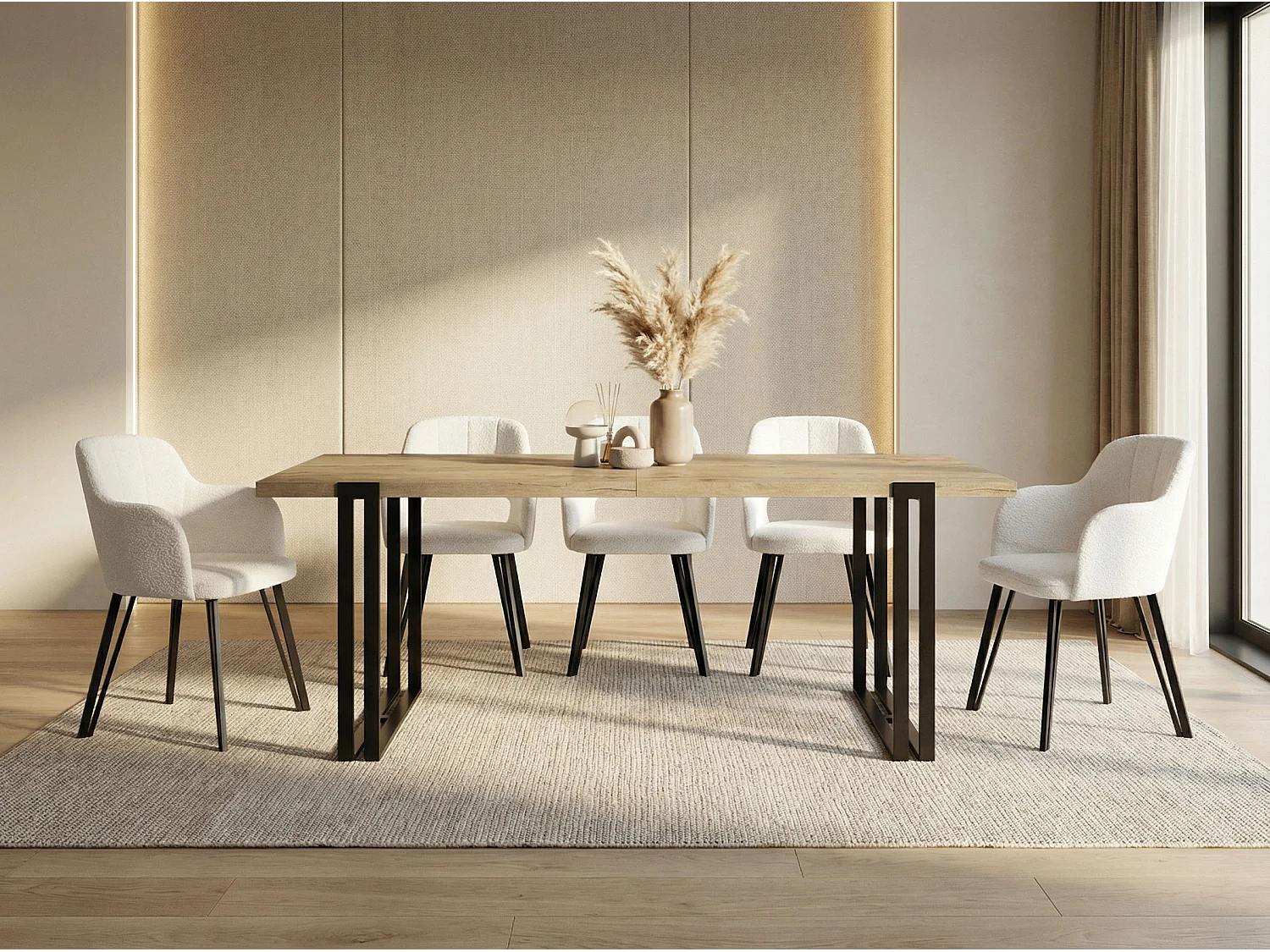 Ausziehbarer Esstisch - Großer Tisch im Loft-Stil mit Schwarze Metallbeinen 160 bis 260 cm - Industrietisch für das Wohnzimmer - Lancelot Eiche - 160 x 90 cm