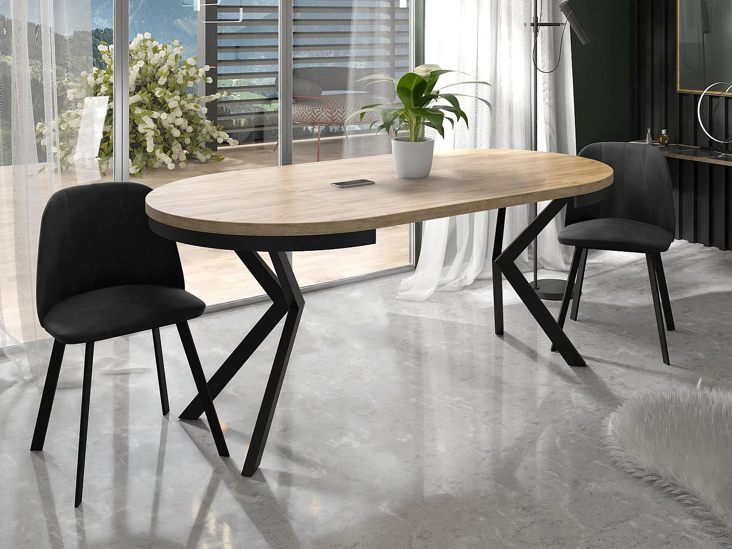 Runder Ausziehbarer Esstisch - Loft Style Tisch mit Metallbeinen - 100 bis 180 cm - Industrieller Tisch für Wohnzimmer - Kompakt - 100 cm - Craft Eiche