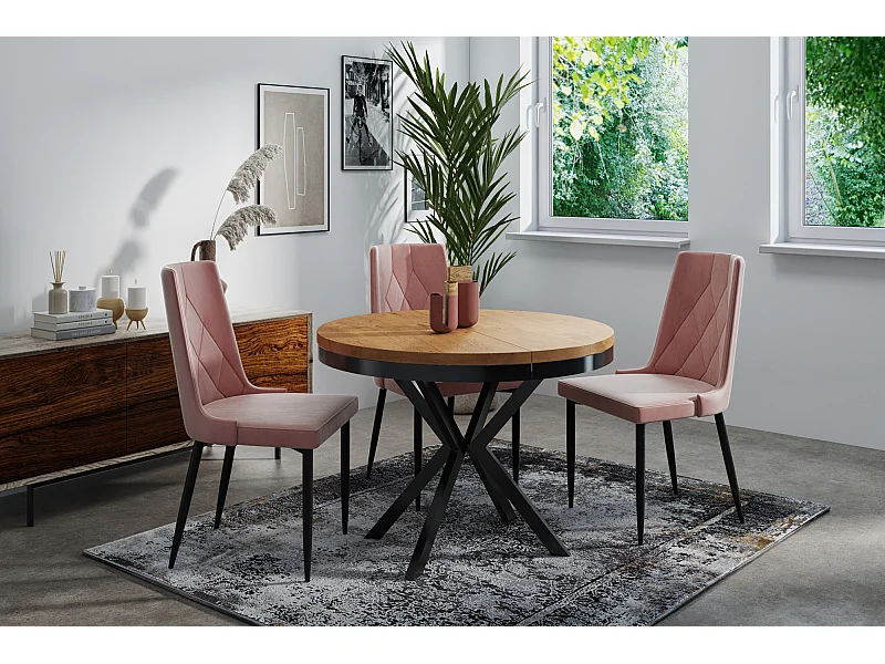 Table à Manger Extensible Ronde - Table Style Loft Avec Pieds en Métal - 120 à 200 cm - Table Ronde Style Industriel Pour le Salon - Chêne Lancelot - 120 cm