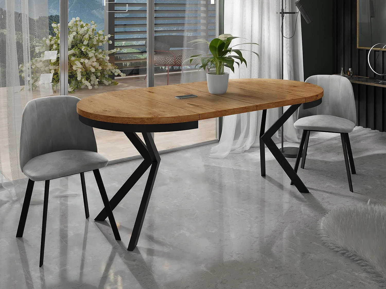 Table à Manger Extensible Ronde - Table Style Loft Avec Pieds en Métal - 120 à 200 cm - Table Ronde Style Industriel Pour le Salon - Chêne Lancelot - 120 cm