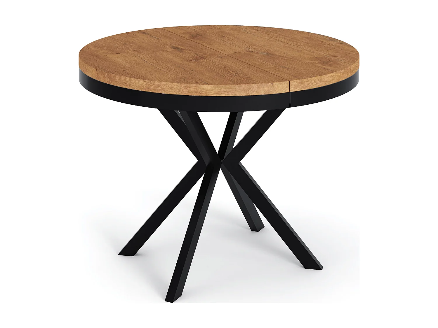 Runder Ausziehbarer Esstisch - Loft Style Tisch mit Metallbeinen - 120 bis 200 cm - Industrieller Tisch für Wohnzimmer - Kompakt - 120 cm - Lancelot Eiche