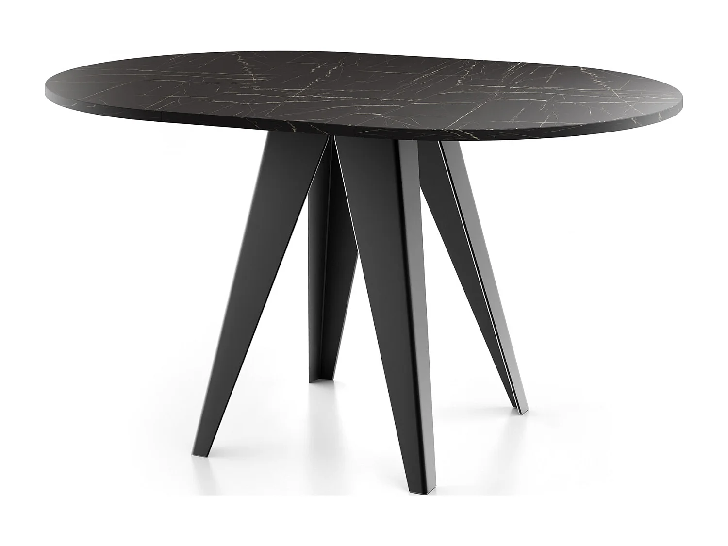 Esstisch Glory im Industriestil - Modern, Rund - Ausziehbar von 90 cm bis 130 cm, mit Pulverbeschichteten Metallbeinen, Tisch für Kleine Küche - Marmor Schwarz