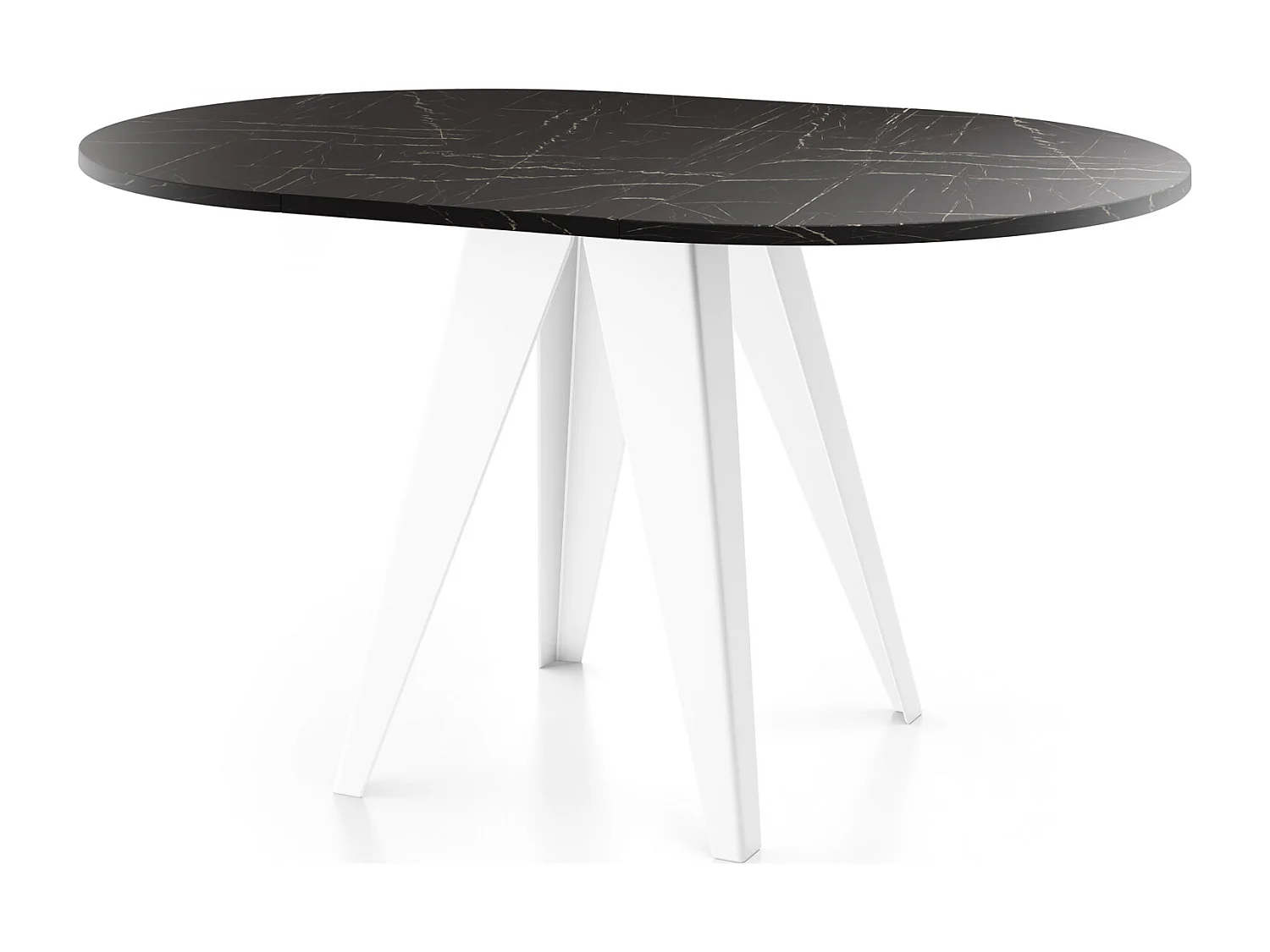 Esstisch Glory Weiß im Industriestil - Modern Rund - Ausziehbar von 100 cm bis 140 cm, Pulverbeschichtete Metallbeine - Marmor Schwarz