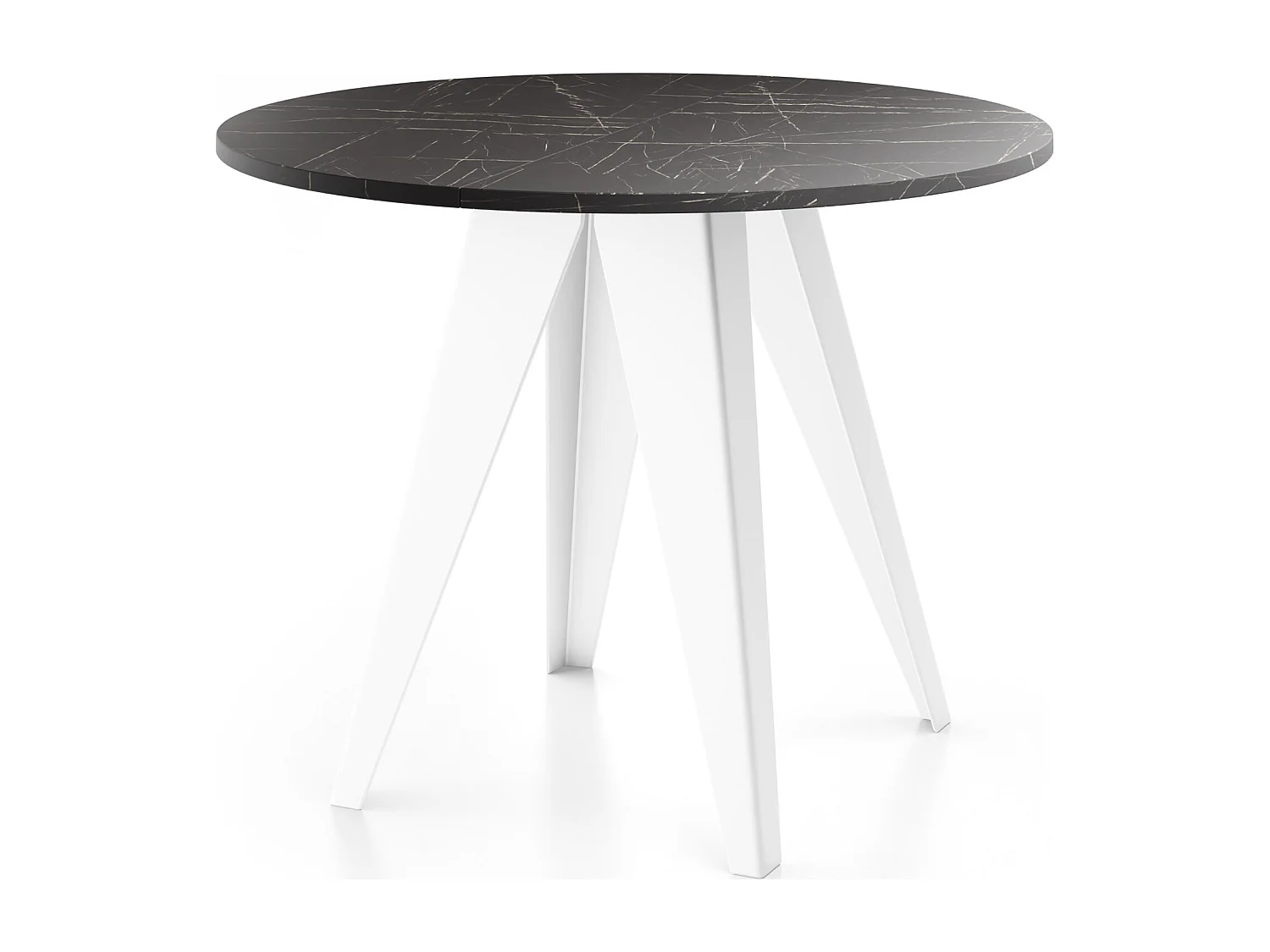 Esstisch Glory Weiß im Industriestil - Modern Rund - Ausziehbar von 100 cm bis 140 cm, Pulverbeschichtete Metallbeine - Marmor Schwarz