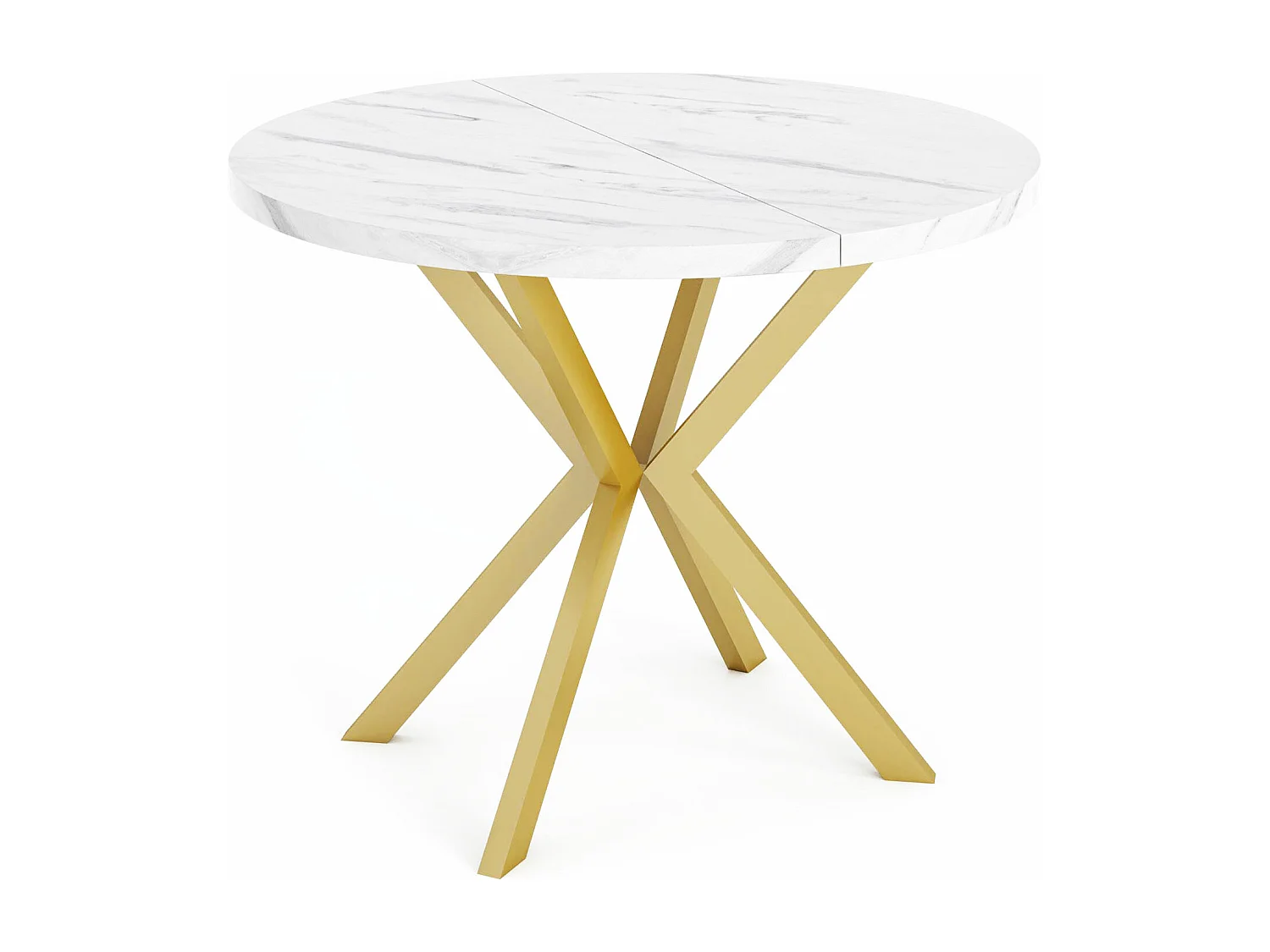 Table à Manger Extensible Ronde - Table Style Loft Avec Doré Pieds en Métal - 120 à 200 cm - Ronde Table Style Industriel Pour le Salon - 120 cm - Marbre Blanc