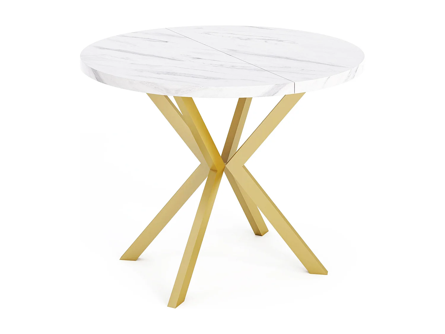Runder Esstisch Ausziehbar ⌀ 120 cm - Goldene X-Beine - Weiß - EU Herstellung
