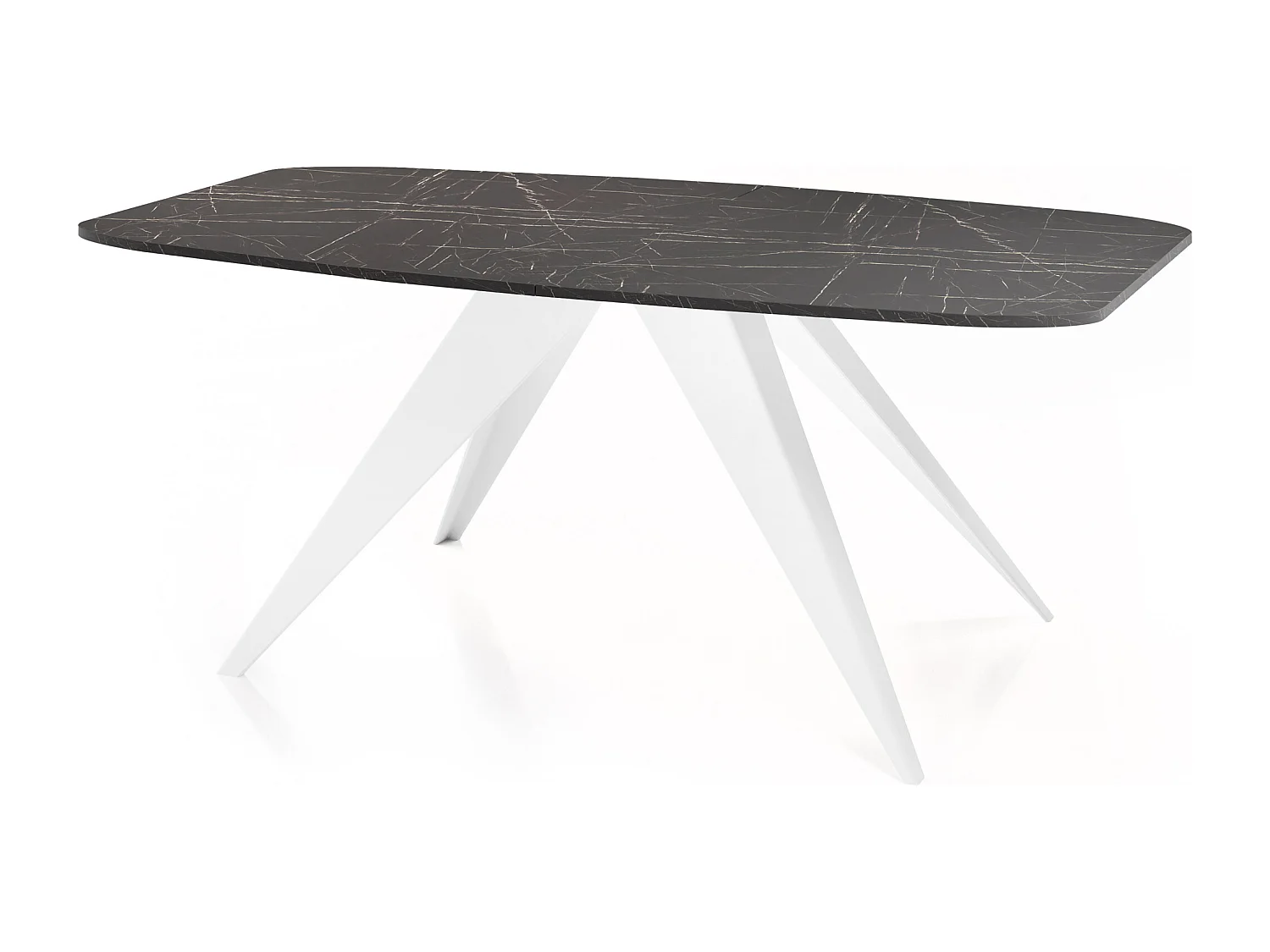 Table à Manger Extensible Style Loft - Table Industrielle avec Pieds Métalliques Blancs - Design Moderne pour Salon - 160 cm extensible à 200 cm - Marbre Noir