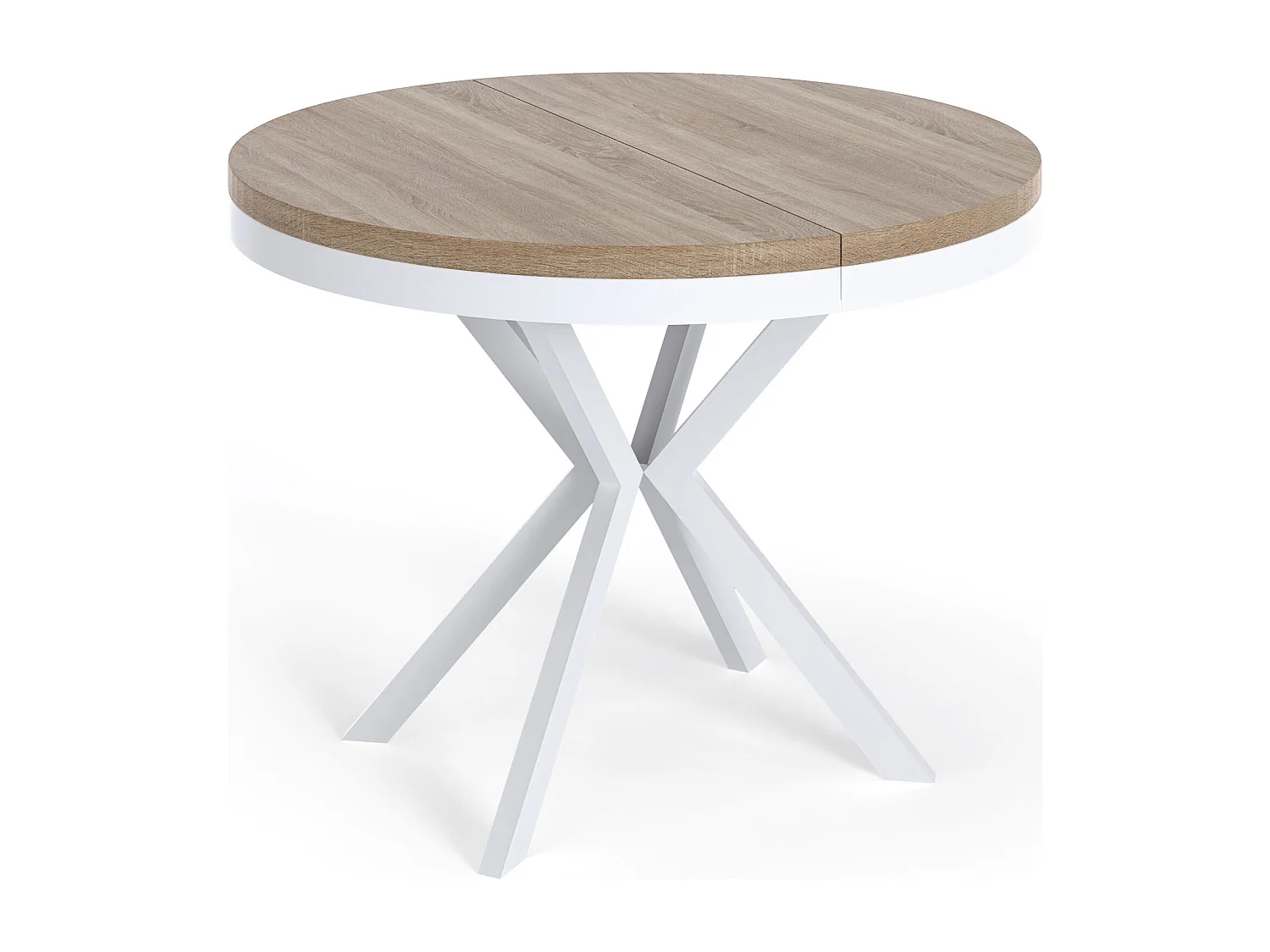 Runder Ausziehbarer Esstisch - Loft Style Tisch mit Weißen Metallbeinen - 100 bis 180 cm - Industrieller Tisch für Wohnzimmer - Kompakt - 100 cm - Sonoma Eiche