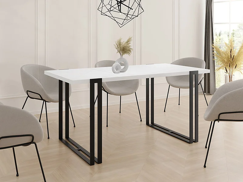 Table à Manger Extensible - Table Style Loft en Métal - Table Style Industriel Pour le Salon - Gain de Place - 140 / 240 cm - Blanc - 140 x 80 cm