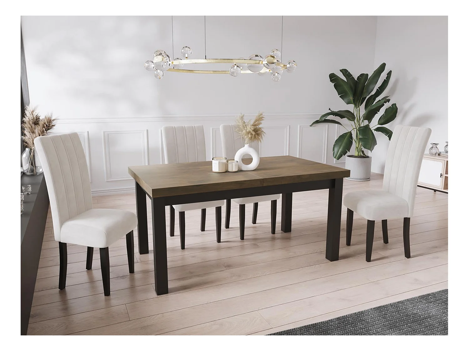 Moderner Rechteckiger Ausziehbarer Esstisch - Platzsparend - Schwarze Holzbeine - 140 bis 180 cm - Hergestellt in EU - 140 x 80 cm - Lefkas Eiche