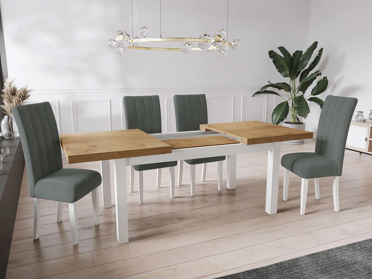 Moderner Rechteckiger Ausziehbarer Esstisch - Platzsparend - Weißen Holzbeine - 140 bis 180 cm - Hergestellt in EU - 140 x 80 cm - Lancelot Eiche