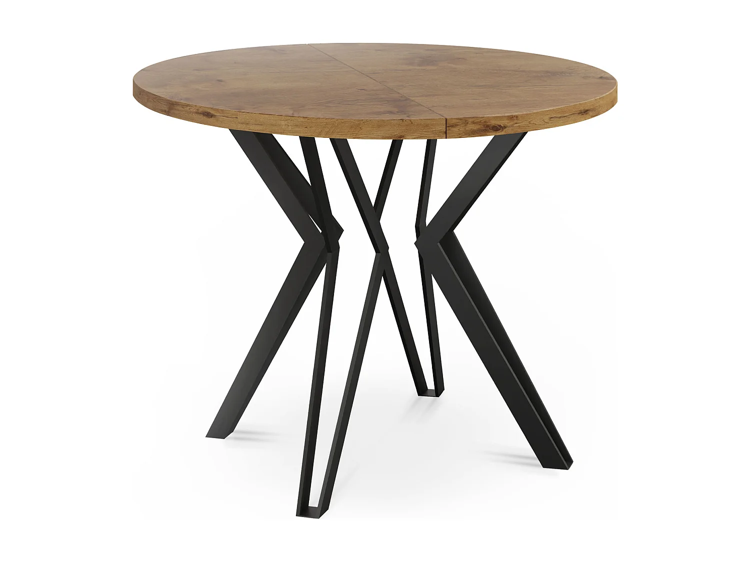 Runder Tisch für das Esszimmer - 100 oder 120 cm Durchmesser - Ausziehbarer Tisch mit Pulverbeschichteten Schwarzen Metallbeinen - 120 cm - Lancelot Eiche