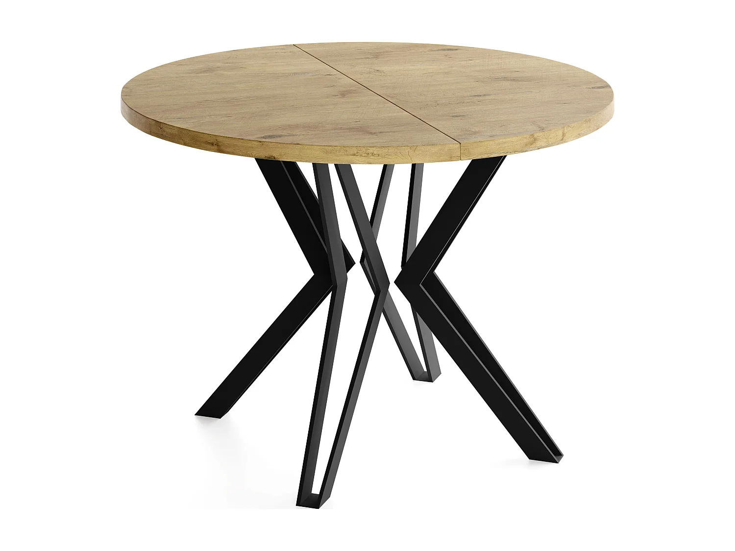 Runder Tisch für das Esszimmer - 100 oder 120 cm Durchmesser - Ausziehbarer Tisch mit Pulverbeschichteten Schwarzen Metallbeinen - 120 cm - Lancelot Eiche