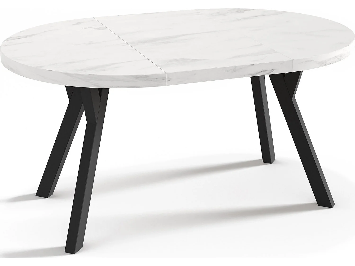 Designer Runder Ausziehbarer Esstisch - Loft-Stil, Platzsparend - Schwarze Beine - 100 bis 150 cm - für 5-8 Personen - Hergestellt in EU - Marmor Weiß - 150 cm