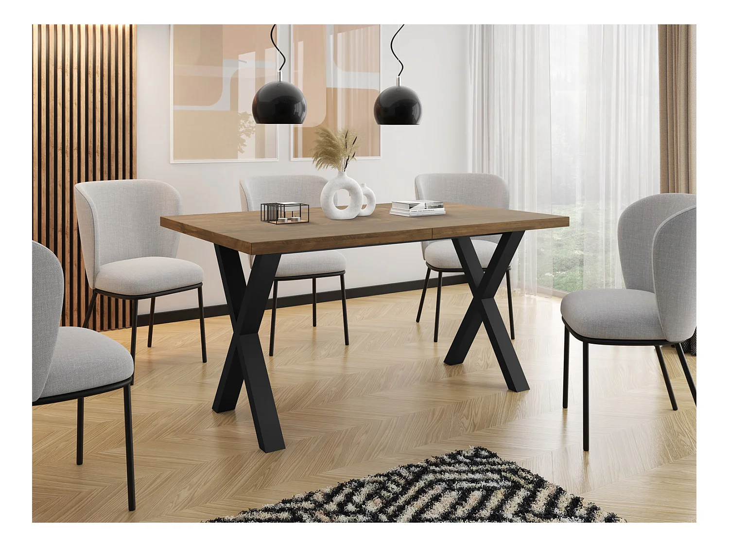 Rechteckiger Ausziehbarer Esstisch - Großer Modern-Stil Tisch mit schwarzen Metallbeinen 120 140 160 cm bis 220 240 260 cm - 140 x 80 cm - Lefkas Eiche