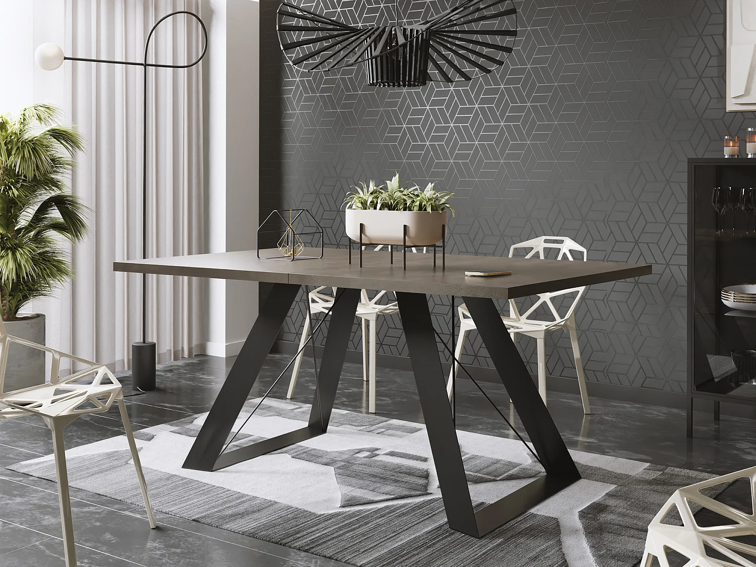 Table à Manger Extensible en Style Industriel - Pieds en Métal Robustes et Plusieurs Options de Plateau - Design Moderne pour Salle à Manger 140 cm - Chicago Béton
