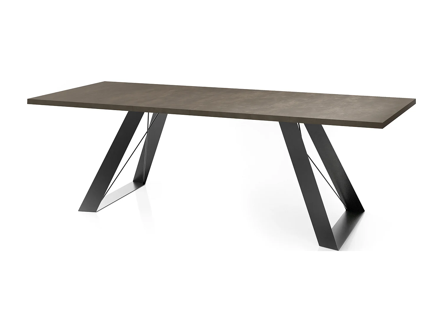 Esstisch Colter Schwarz im Modern Still, Rechteckig Tisch - Ausziehbar von 140 cm bis 240 cm, Pulverbeschichtete Weiße Metallbeine - 140 x 80 cm - Dunkel Beton