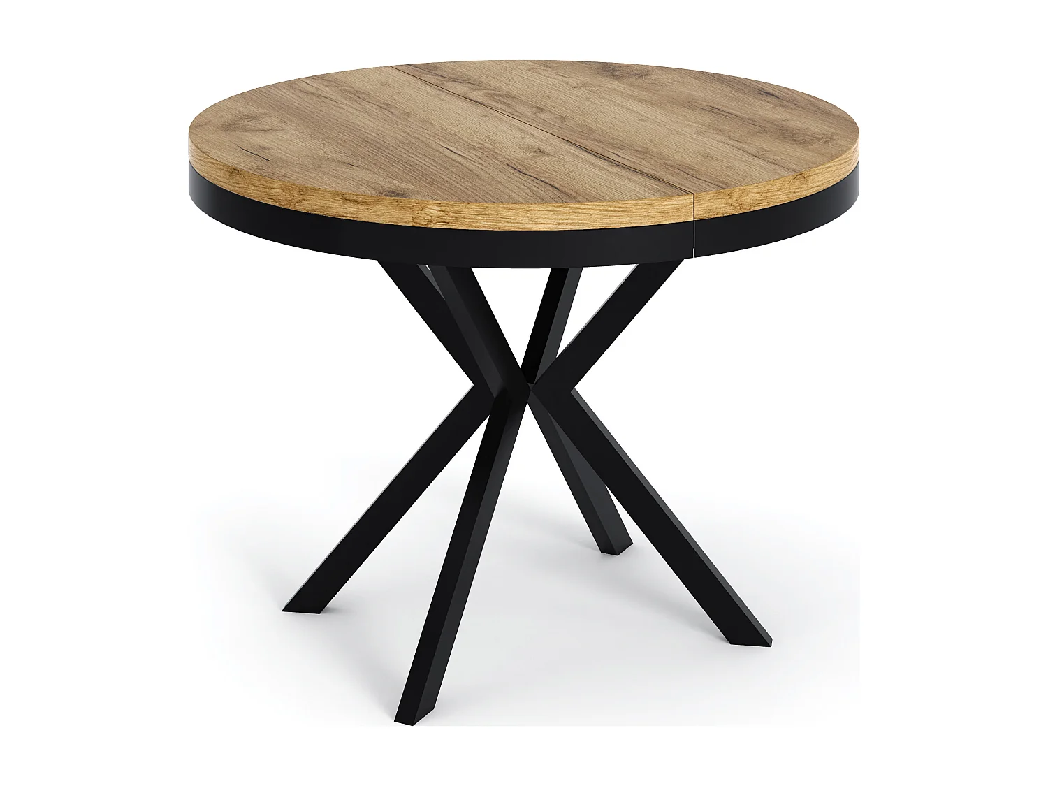 Runder Ausziehbarer Esstisch - Loft Style Tisch mit Metallbeinen - 120 bis 200 cm - Industrieller Tisch für Wohnzimmer - Kompakt - 120 cm - Craft Eiche