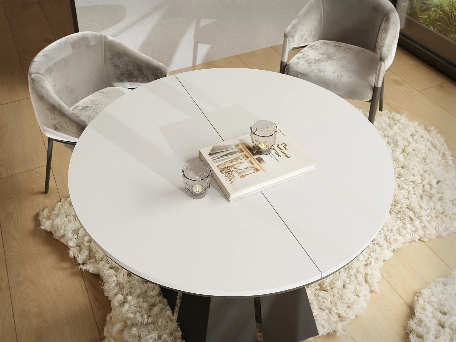 Runder Ausziehbarer Esstisch mit Schwarzem Metallgestell - Moderner Industrieller Tisch für Esszimmer oder Küche - 100 cm bis 180 cm - Made in EU - Weiß