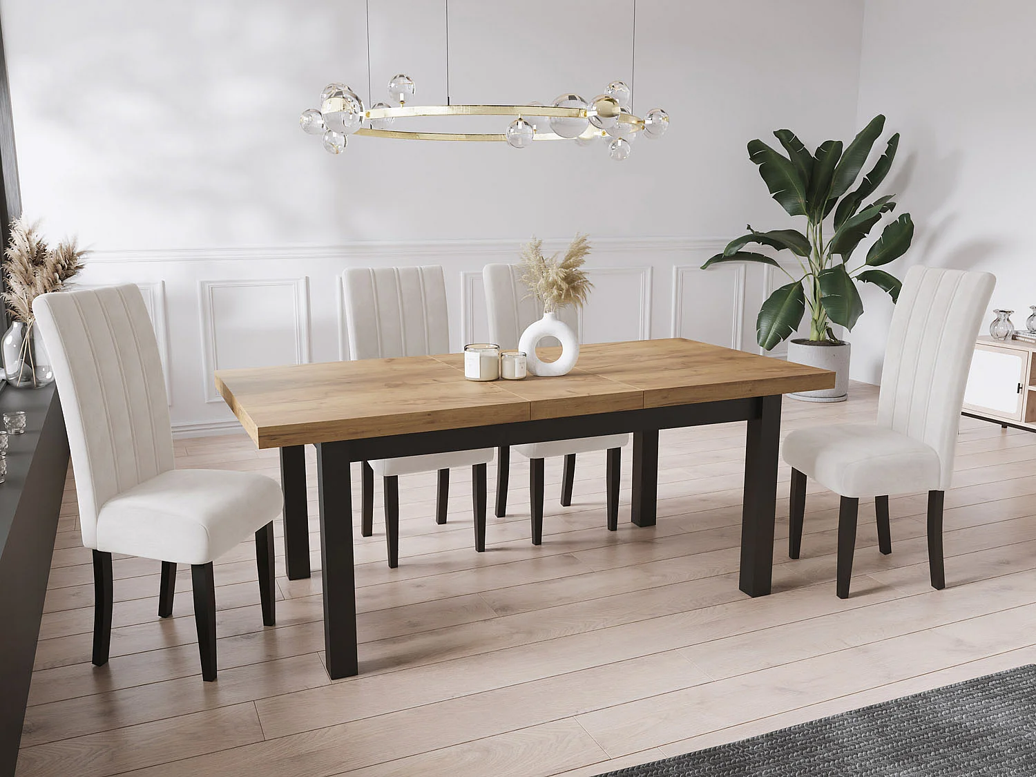 Table à Manger Extensible Rectangulaire Moderne - Gain de Place - Pieds en Bois Noir - Fabriqué en UE - 200 x 100 cm - Chêne Wotan
