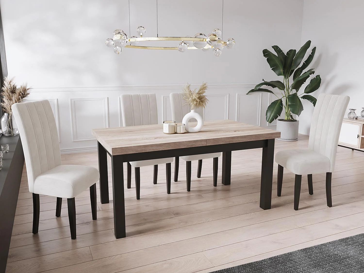 Moderner Rechteckiger Ausziehbarer Esstisch - Platzsparend - Schwarze Holzbeine - 160 bis 210 cm - Hergestellt in EU - 160 x 90 cm - Sonoma Eiche