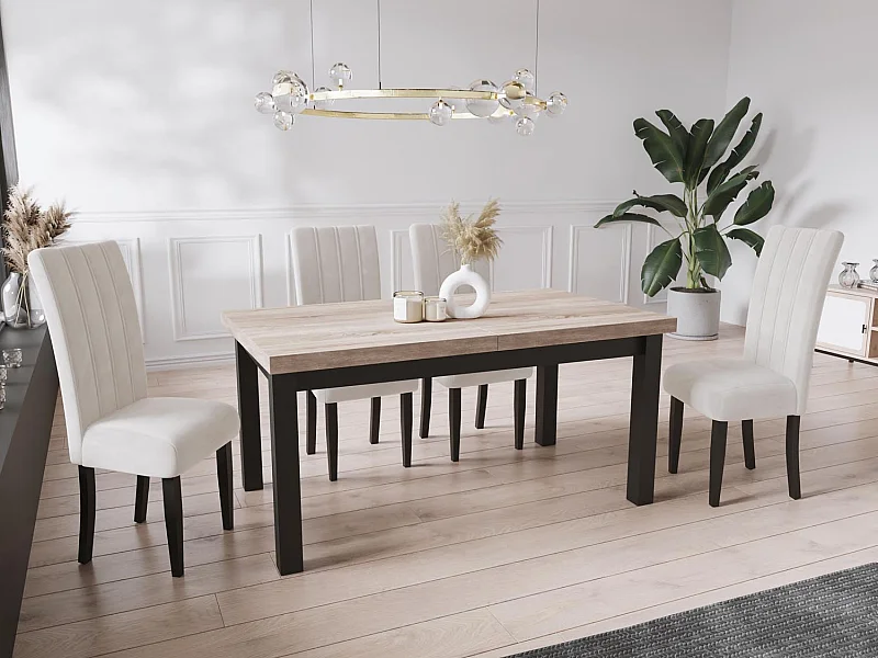 Table à Manger Extensible Rectangulaire Moderne - Gain de Place - Pieds en Bois Noir - Fabriqué en UE - 160 x 90 cm - Chêne Sonoma