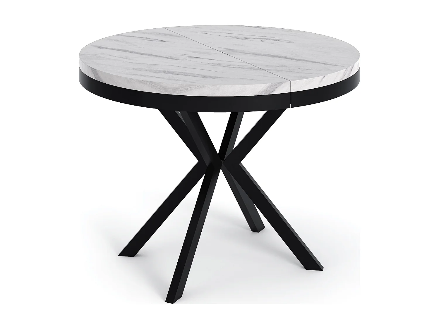 Runder Ausziehbarer Esstisch - Loft Style Tisch mit Metallbeinen - 90 bis 170 cm - Industrieller Tisch für Wohnzimmer - Kompakt - 90 cm - Marmor Weiß