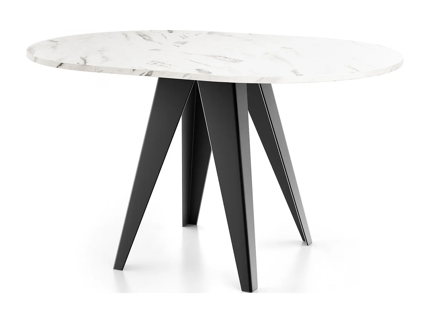 Table de Salle à Manger Ronde de Style Industriel - Moderne - Extensible de 90 cm à 130 cm - Pieds Métalliques Noirs - Marbre blanc