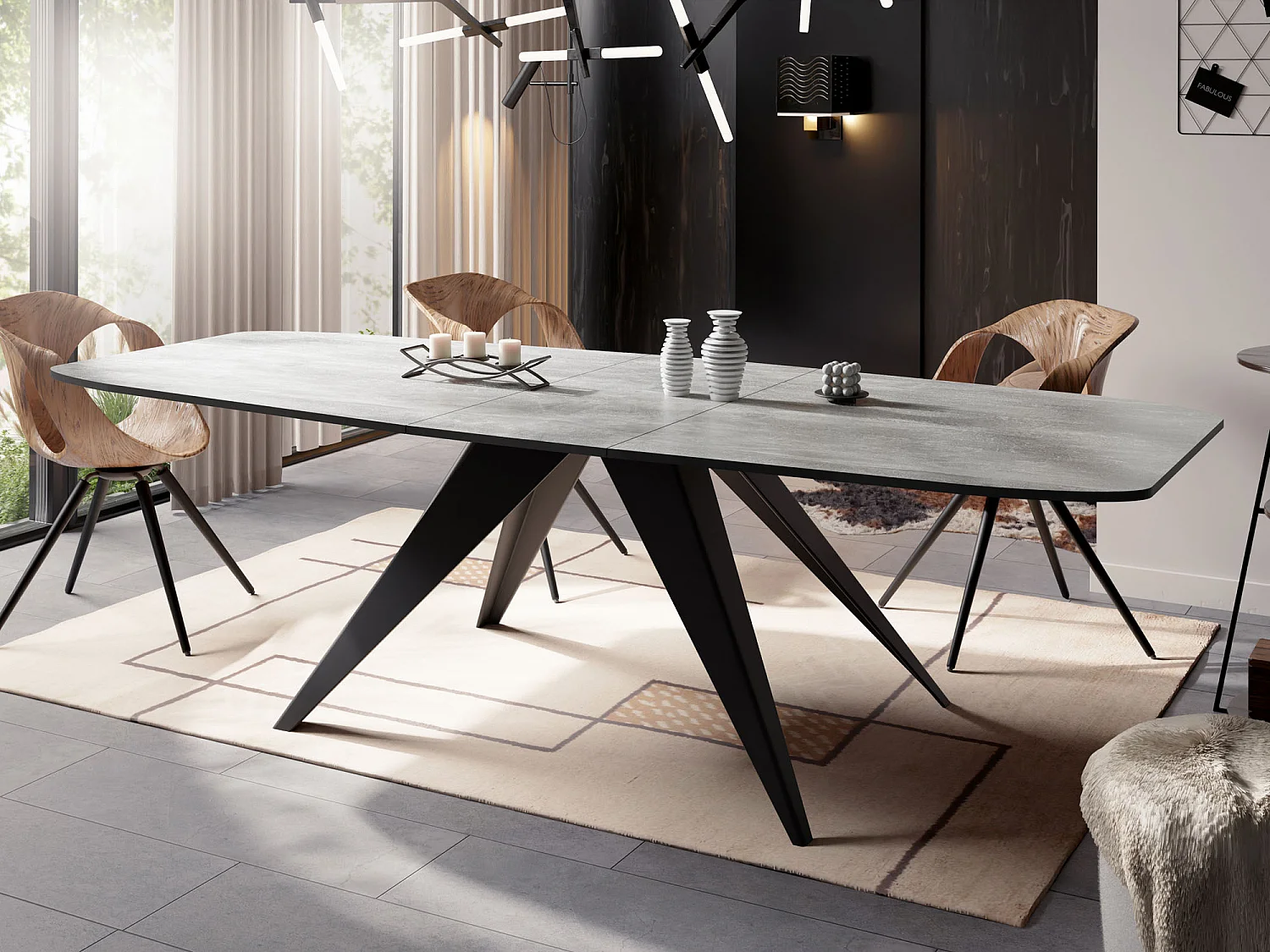 Table à Manger Extensible Style Loft - Table Industrielle avec Pieds Métalliques Noirs - Design Moderne pour Salon - 160 cm extensible à 200 cm - Béton Gris