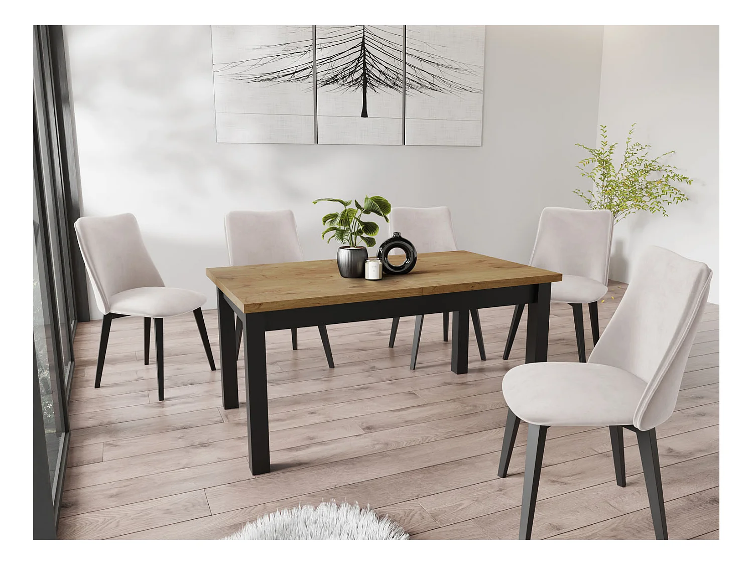 Table à Manger Extensible Rectangulaire Moderne - Gain de Place - Pieds en Bois Noir - 100 à 200 cm - Fabriqué en UE - 160 x 90 cm - Chêne Lancelot