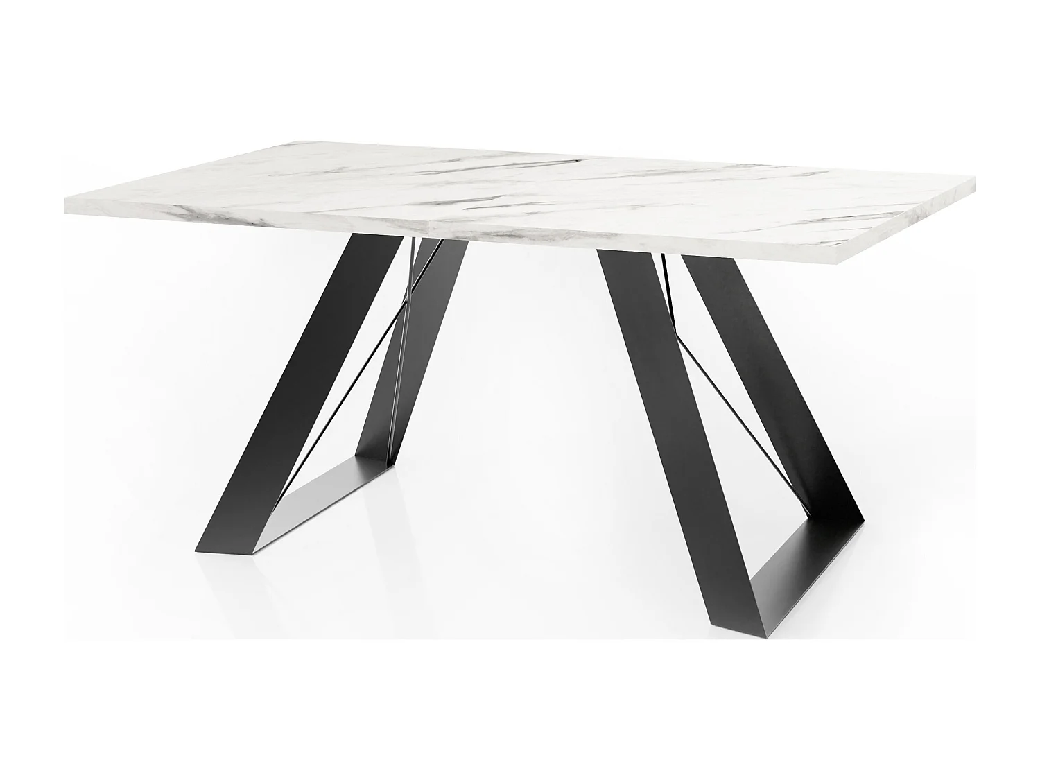 Esstisch Colter Schwarz im Modernen Still, Rechteckig Tisch - Ausziehbar von 140 cm bis 240 cm, Pulverbeschichtete Weiße Metallbeine - 140 x 80 cm - Marmor Weiß