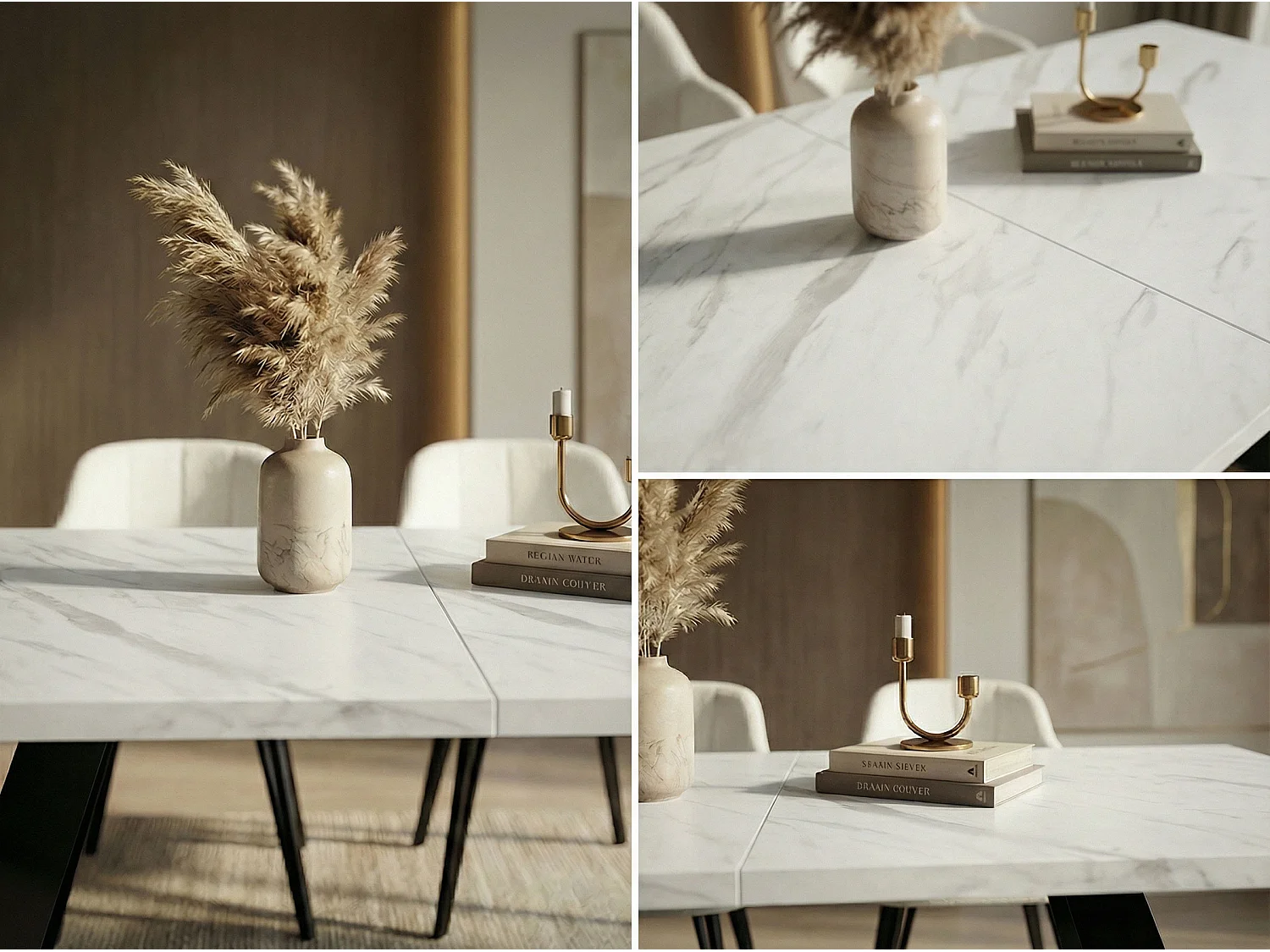 Table à Manger Extensible en Style Industriel - Pieds en Métal Robustes et Plusieurs Options de Plateau - Design Moderne pour Salle à Manger - 140 cm - Marbre Blanc