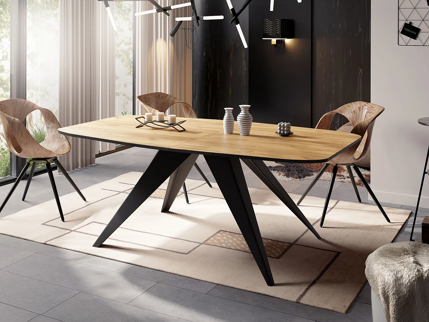 Table à Manger Extensible Style Loft - Table Industrielle avec Pieds Métalliques Noirs - Design Moderne pour Salon - 160 cm extensible à 200 cm - Chêne Craft