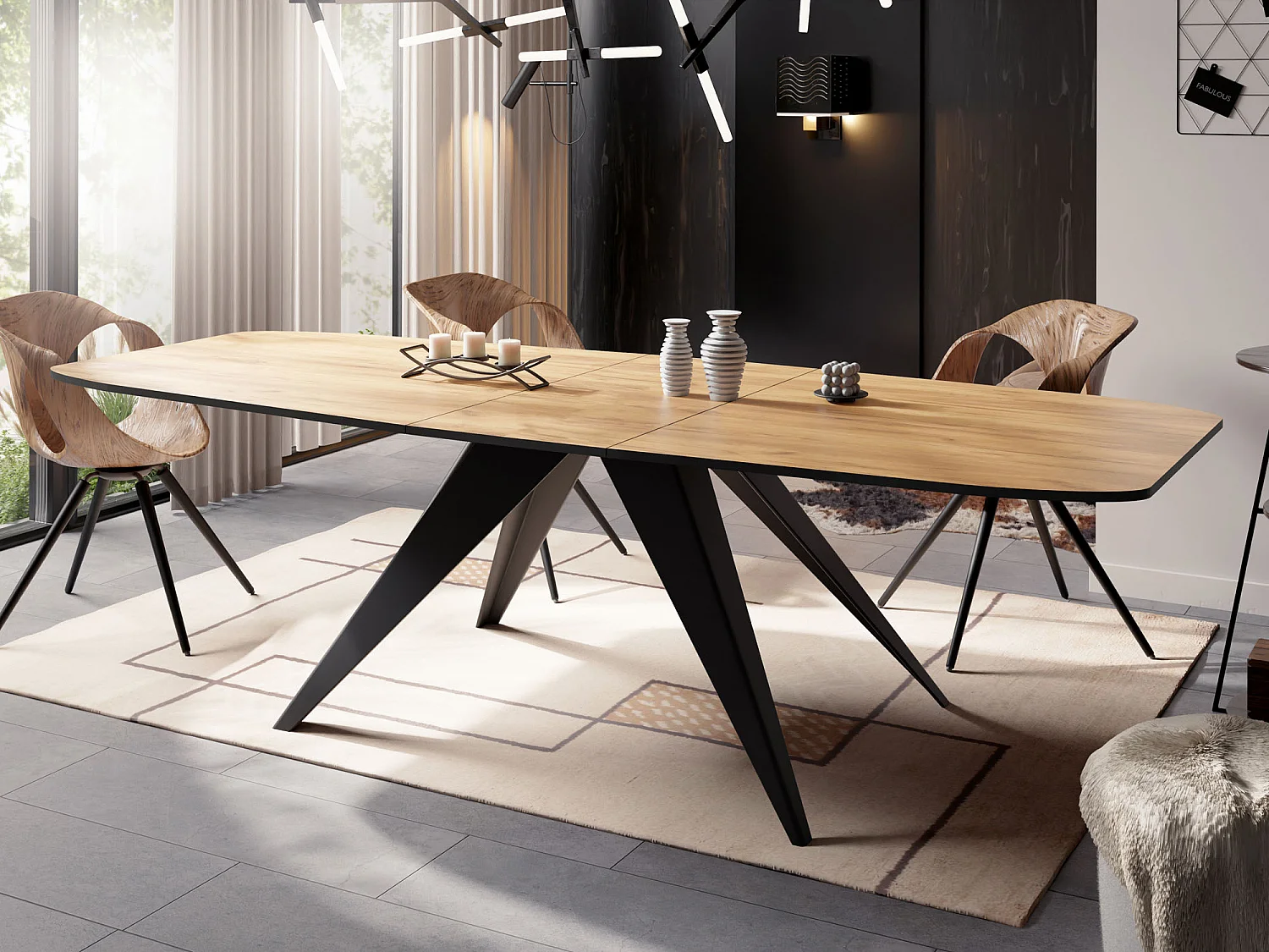 Ausziehbarer Esstisch im Loft-Stil - Industrieller Tisch mit Schwarzen Metallbeinen - Modernes Design für Wohnzimmer - 160 cm Ausziehbar auf 200 cm - Craft Eiche