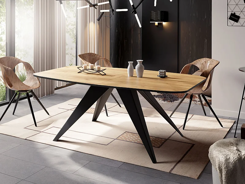 Ausziehbarer Esstisch im Loft-Stil - Industrieller Tisch mit Schwarzen Metallbeinen - Modernes Design für Wohnzimmer - 160 cm Ausziehbar auf 200 cm - Craft Eiche