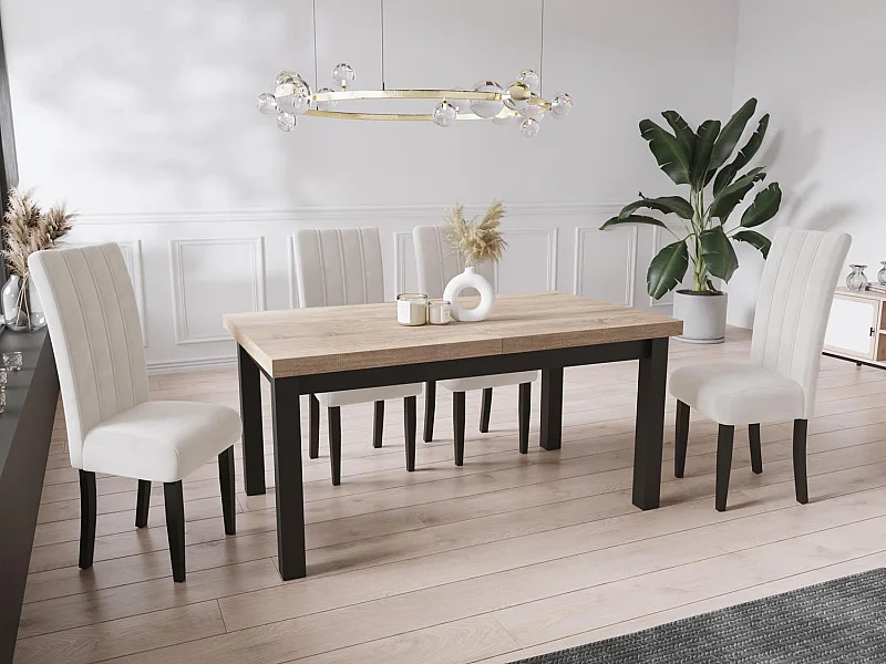 Moderner Rechteckiger Ausziehbarer Esstisch - Platzsparend - Schwarze Holzbeine - 170 bis 250 cm - Hergestellt in EU - 170 x 90 cm - Sonoma Eiche