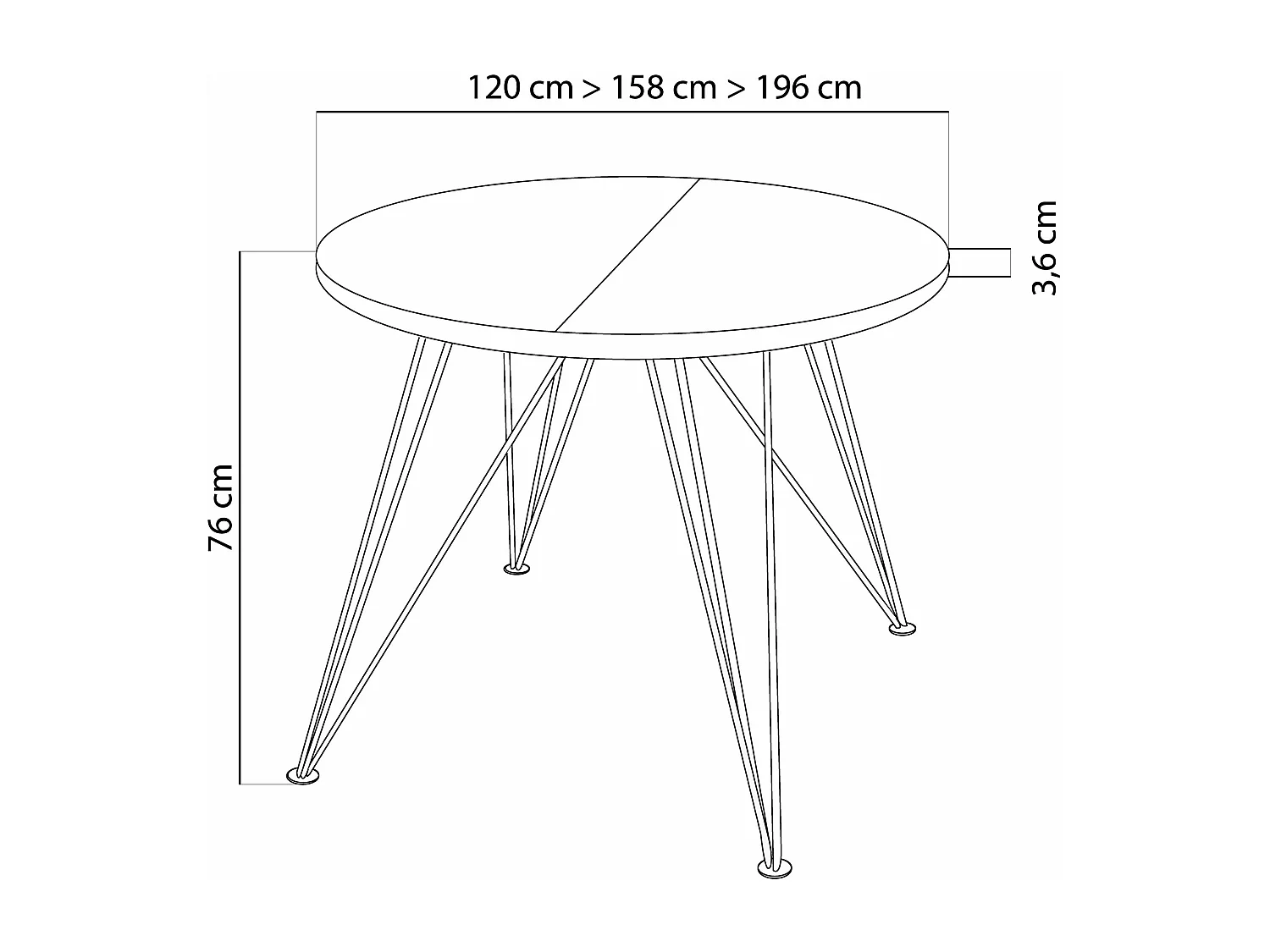Table à Manger Extensible Ronde - Table Style Loft Avec Pieds En Métal Noir - 120 à 200 Cm - Table Ronde Style Industriel Pour Le Salon - Compacte - Noir