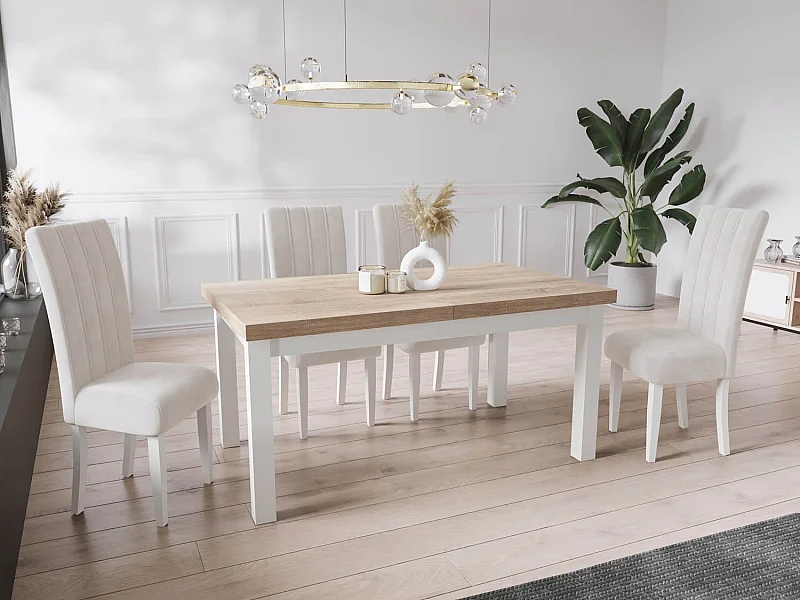 Moderner Rechteckiger Ausziehbarer Esstisch - Platzsparend - Weißen Holzbeine - 170 bis 250 cm - Hergestellt in EU - 170 x 90 cm - Sonoma Eiche