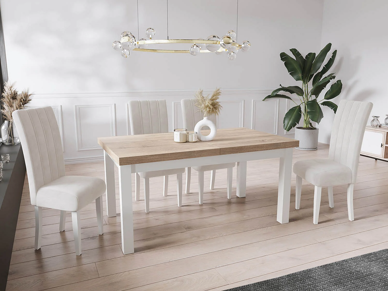 Moderner Rechteckiger Ausziehbarer Esstisch - Platzsparend - Weißen Holzbeine - 170 bis 250 cm - Hergestellt in EU - 170 x 90 cm - Sonoma Eiche