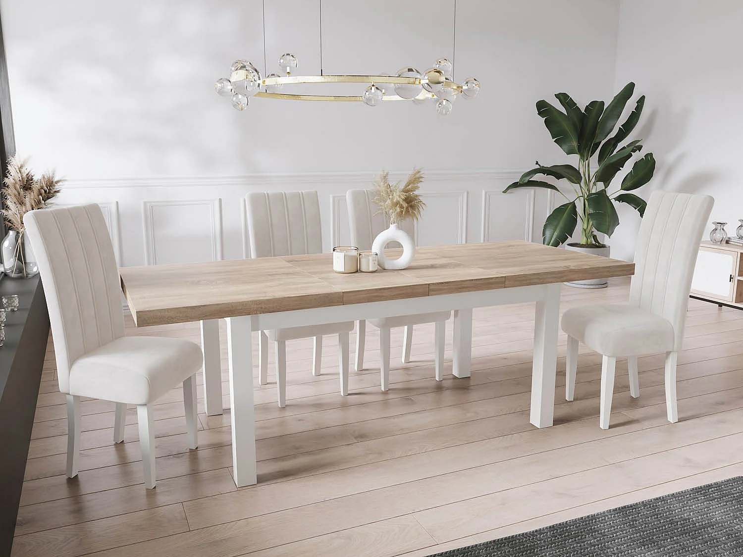 Moderner Rechteckiger Ausziehbarer Esstisch - Platzsparend - Weißen Holzbeine - 170 bis 250 cm - Hergestellt in EU - 170 x 90 cm - Sonoma Eiche