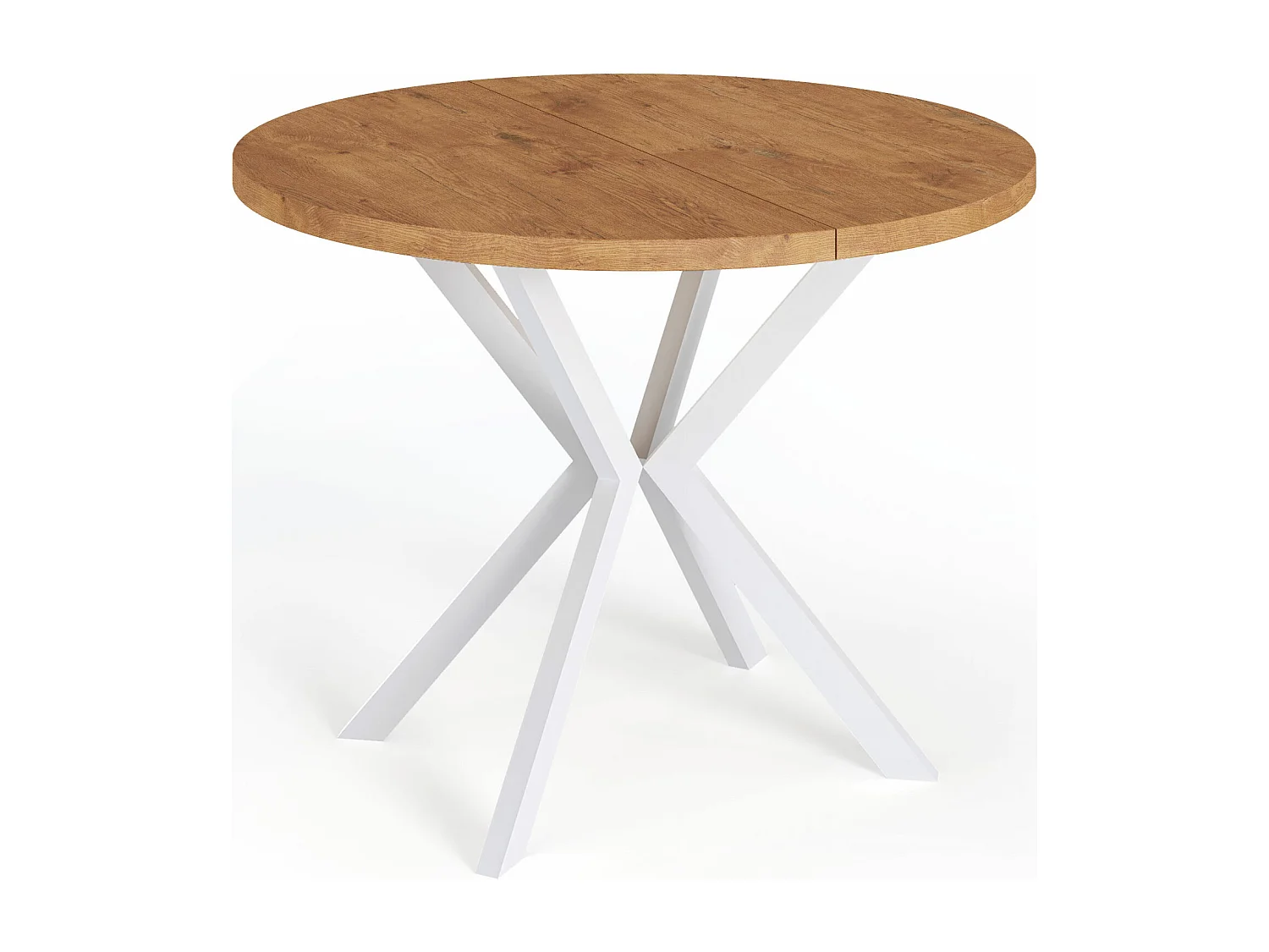 Runder Ausziehbarer Esstisch für 6-10 Personen - Loft Style Tisch mit Weiß Metallbeinen 90 bis 120 cm - Industrieller Tisch für Wohnzimmer - Lancelot Eiche - 100 cm