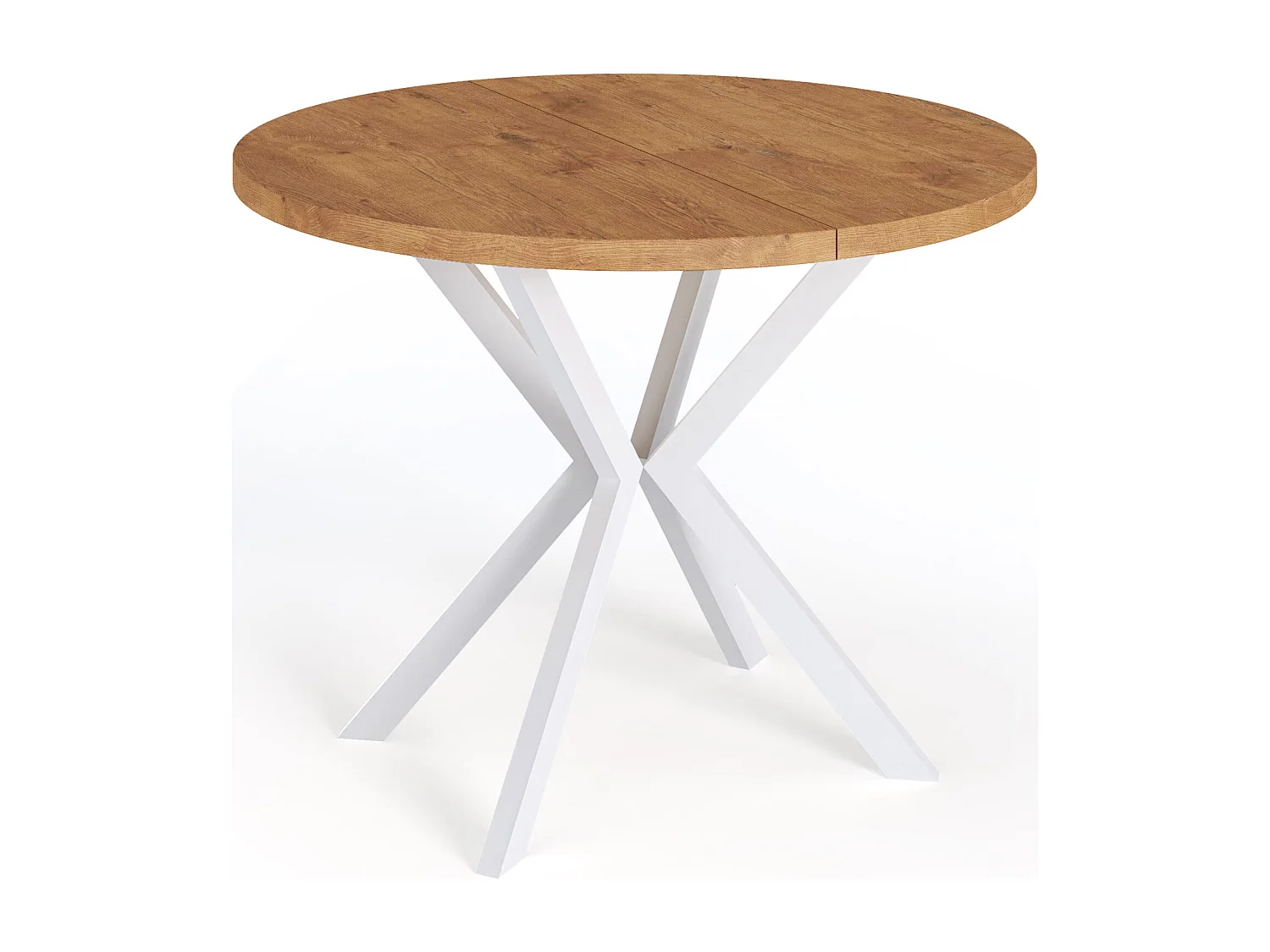 Table à Manger Extensible Ronde - Table Style Loft Avec Blanc Pieds en Métal - 100 à 180 cm - Table Ronde Style Industriel Pour le Salon - Chêne Lancelot - 100 cm