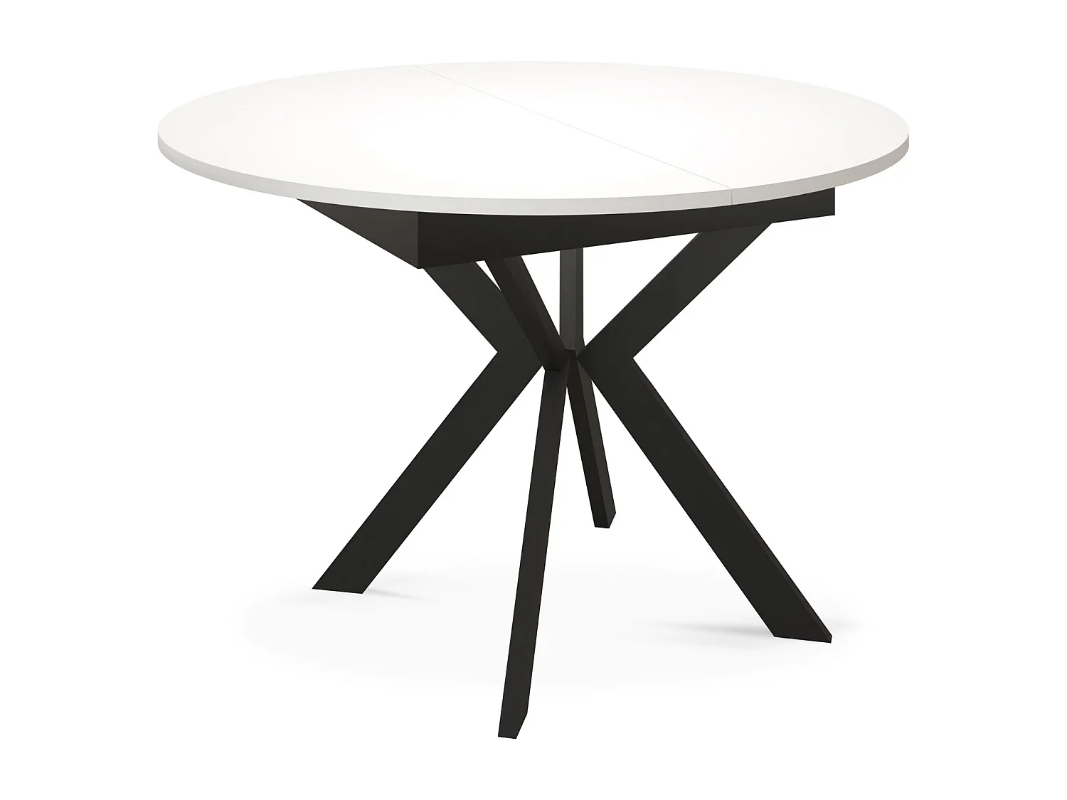 Runder Ausziehbarer Esstisch mit Schwarzen Metallbeinen - Aufbewahrung der Erweiterungsplatte im Inneren - Industrieller Tisch für Wohnzimmer - 100 cm - Weiß