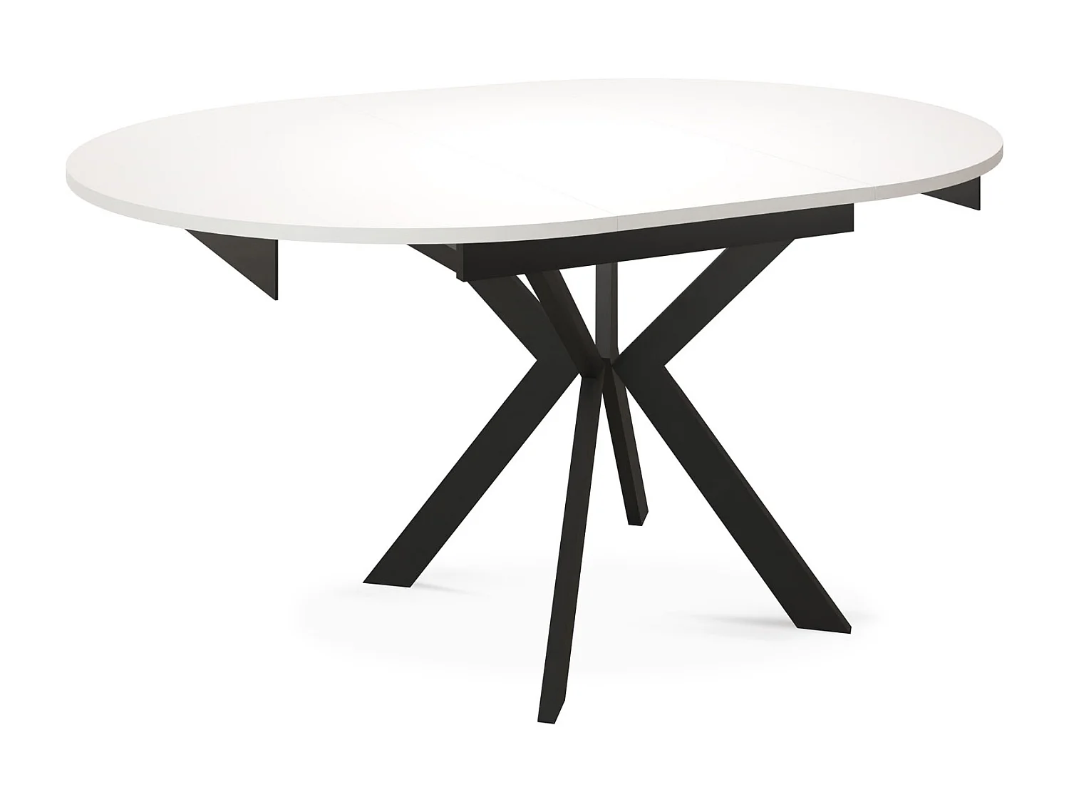 Runder Ausziehbarer Esstisch mit Schwarzen Metallbeinen - Aufbewahrung der Erweiterungsplatte im Inneren - Industrieller Tisch für Wohnzimmer - 100 cm - Weiß