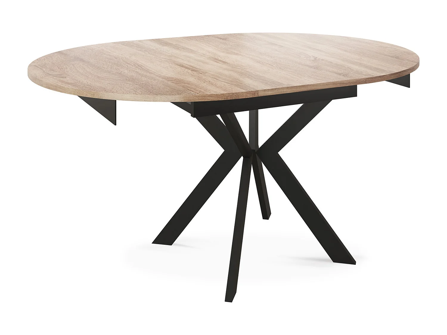 Runder Ausziehbarer Esstisch mit Schwarzen Metallbeinen - Aufbewahrung der Erweiterungsplatte im Inneren - Industrieller Tisch für Wohnzimmer 100 cm - Sonoma Eiche