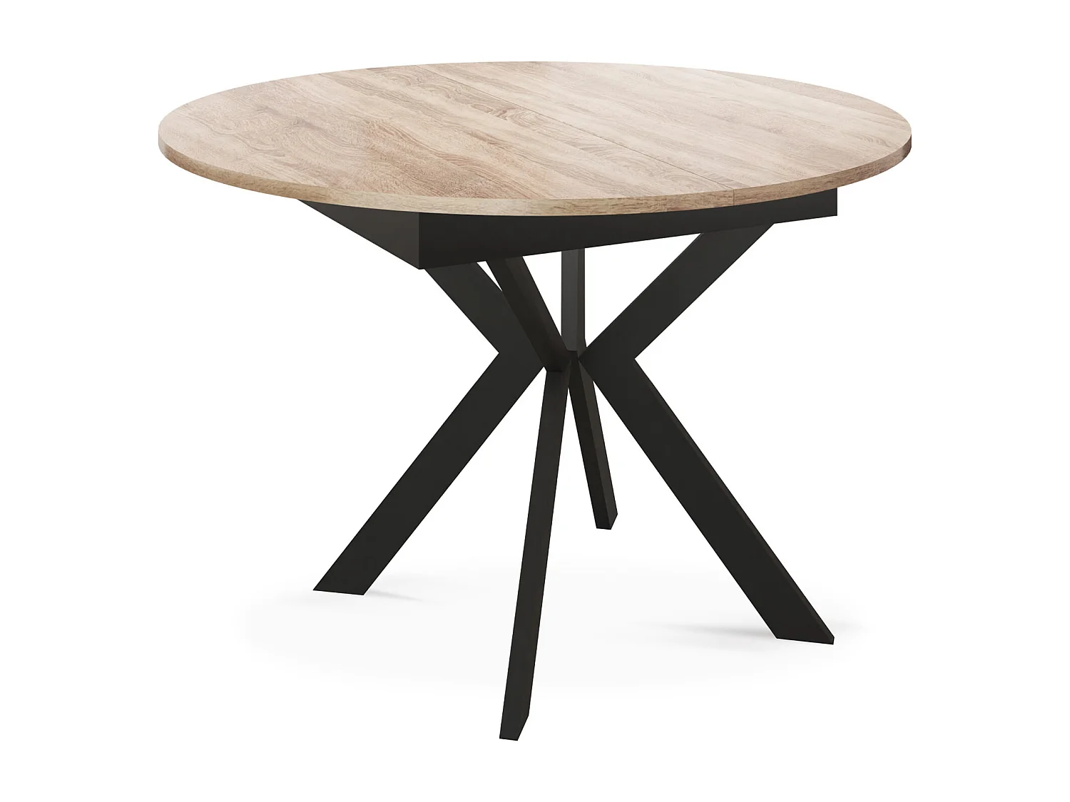 Runder Ausziehbarer Esstisch mit Schwarzen Metallbeinen - Aufbewahrung der Erweiterungsplatte im Inneren - Industrieller Tisch für Wohnzimmer 100 cm - Sonoma Eiche