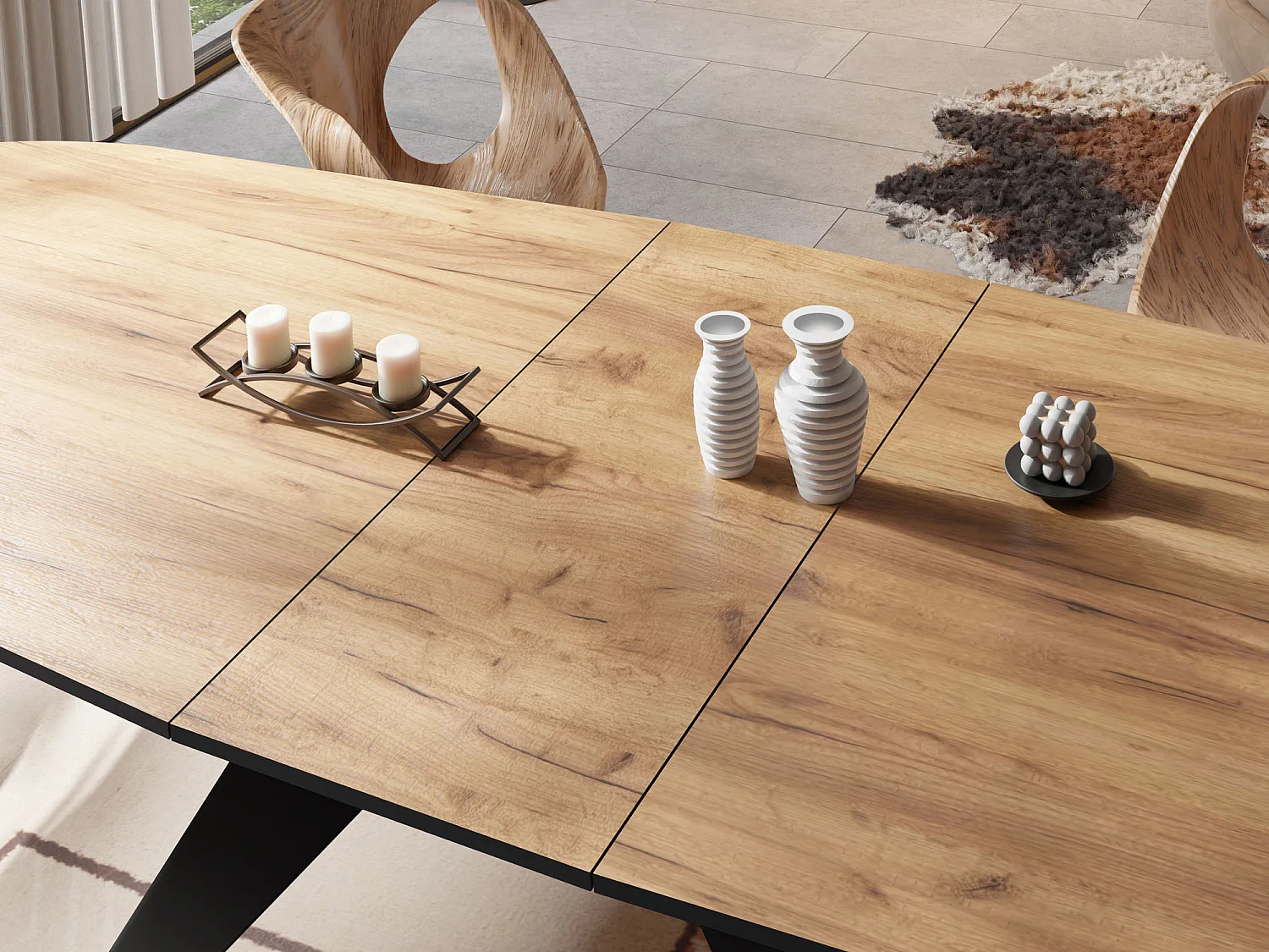 Ausziehbarer Esstisch im Loft-Stil - Industrieller Tisch mit Schwarzen Metallbeinen - Modernes Design für Wohnzimmer - 180 cm Ausziehbar auf 220 cm - Craft Eiche