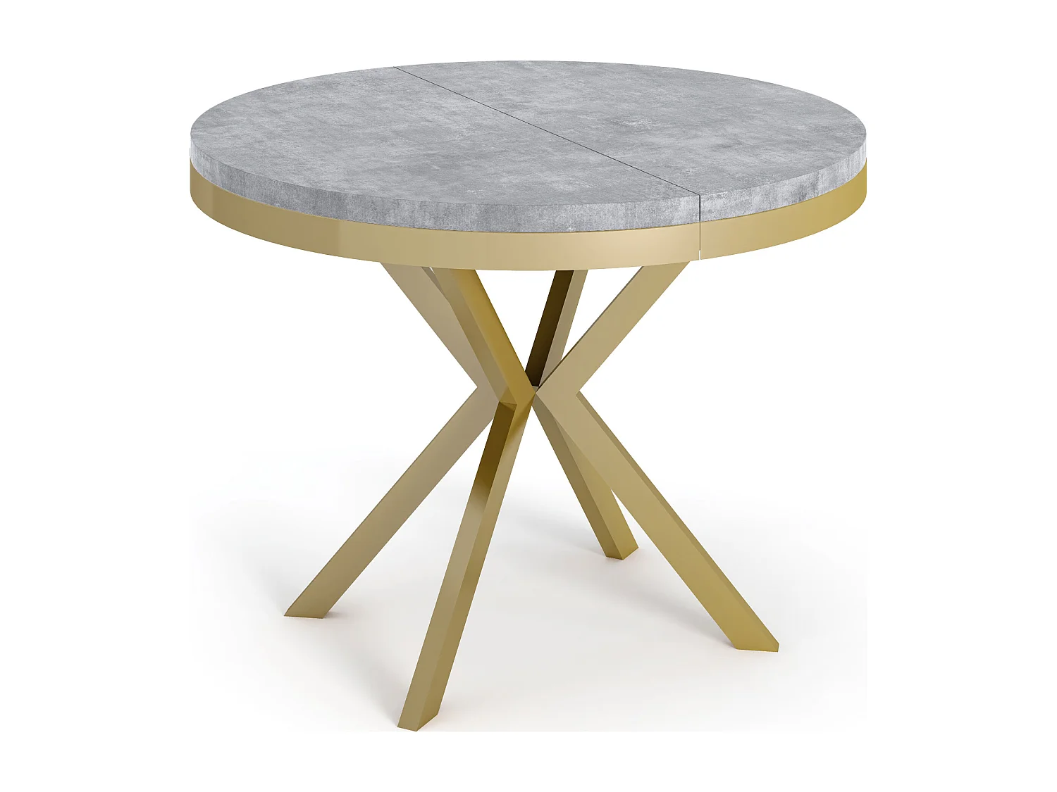 Runder Ausziehbarer Esstisch - Loft Style Tisch mit Goldenen Metallbeinen - 120 bis 200 cm - Industrieller Tisch für Wohnzimmer - Kompakt - 120 cm - Beton Grau